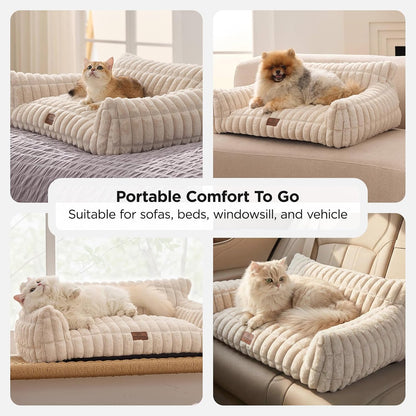Cat Couch for Pets, 30 Inch Plush Pet Sofa, Cat Bed for Indoor Cats with Removable Washable Cover, Supportive Pet Sofa, Cream