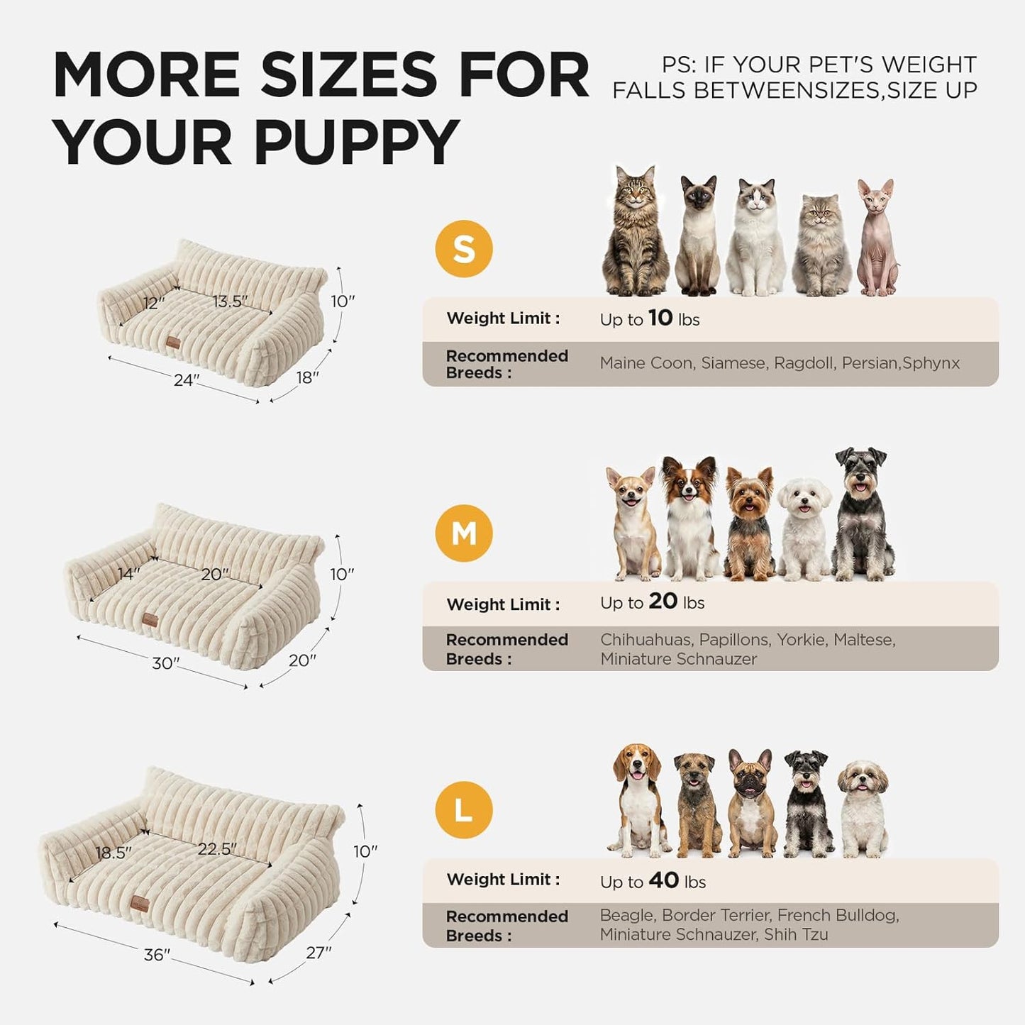 Cat Couch for Pets, 30 Inch Plush Pet Sofa, Cat Bed for Indoor Cats with Removable Washable Cover, Supportive Pet Sofa, Cream