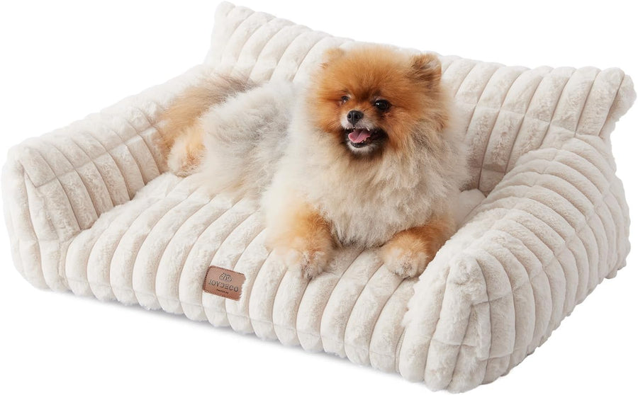 Cat Couch for Pets, 30 Inch Plush Pet Sofa, Cat Bed for Indoor Cats with Removable Washable Cover, Supportive Pet Sofa, Cream