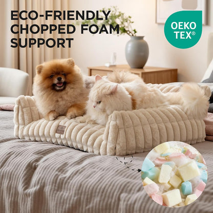 Cat Couch for Pets, 30 Inch Plush Pet Sofa, Cat Bed for Indoor Cats with Removable Washable Cover, Supportive Pet Sofa, Cream