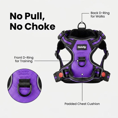 HELETY Purple 3-in-1 Adjustable No-Pull Dog Vest Harness and Leash Set, Size S-XL, Dual D-Ring Clips, 360° Reflective Design, Padded Chest, Oxford Fabric, Night Safety Features, Built-in Poop Bag Holder, Tangle-Free Bungee Strap for Running